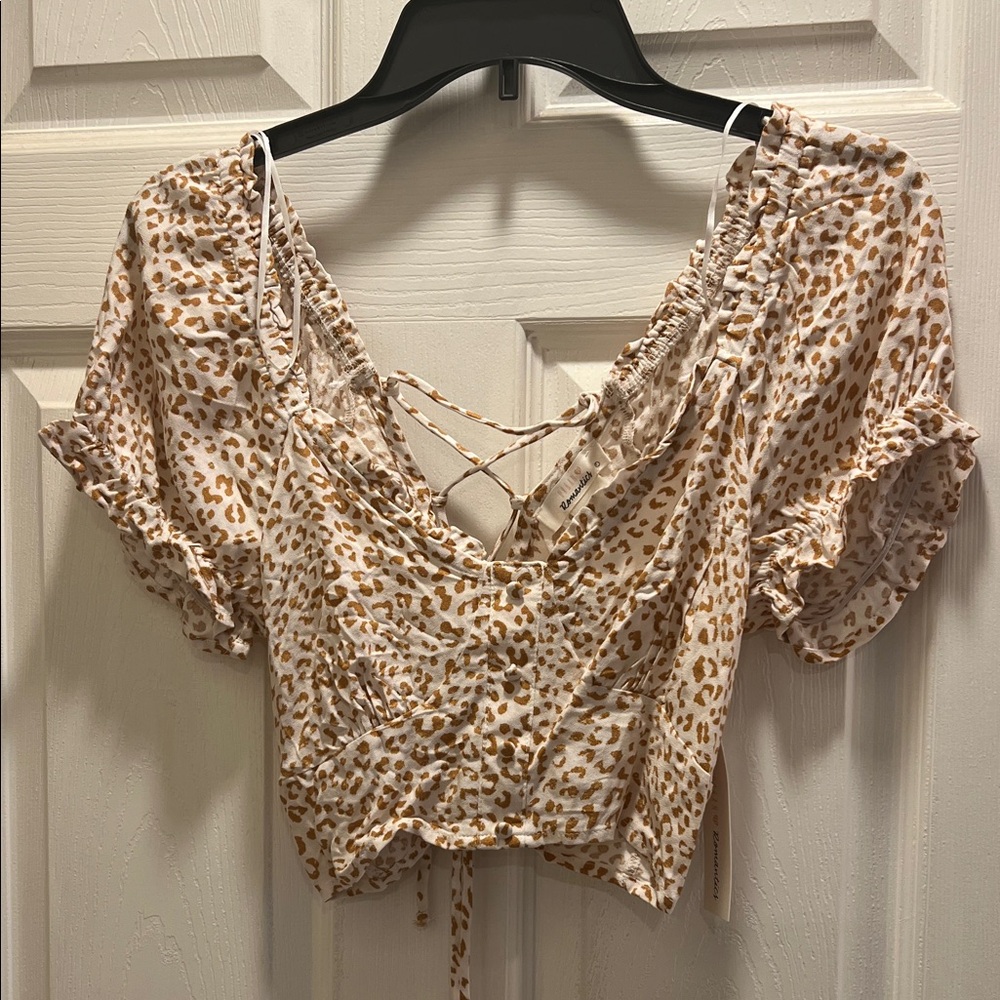 NWT URBAN Romantics Ivory Beige Leopard Print Blouse